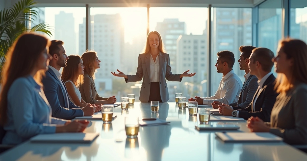 Equipe em reunião fazendo pausa de respiração consciente