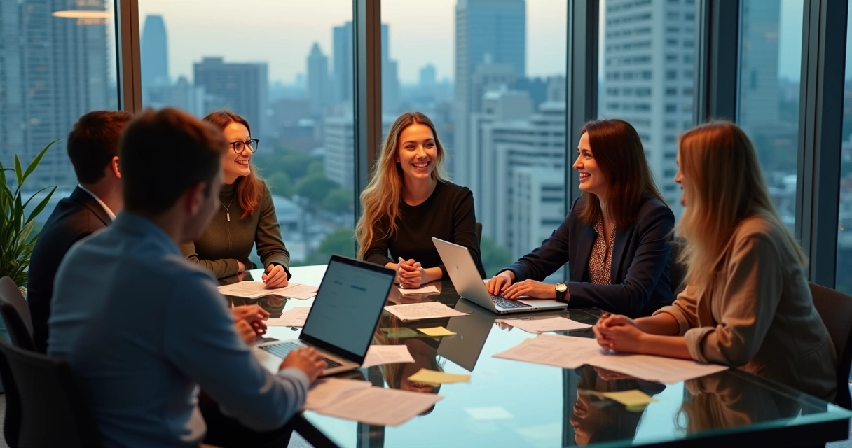 Equipe de marketing conversando em retrospectiva 