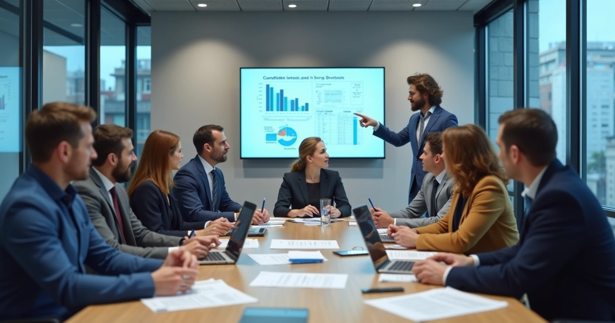 Equipe de RH analisando perfis em reunião 
