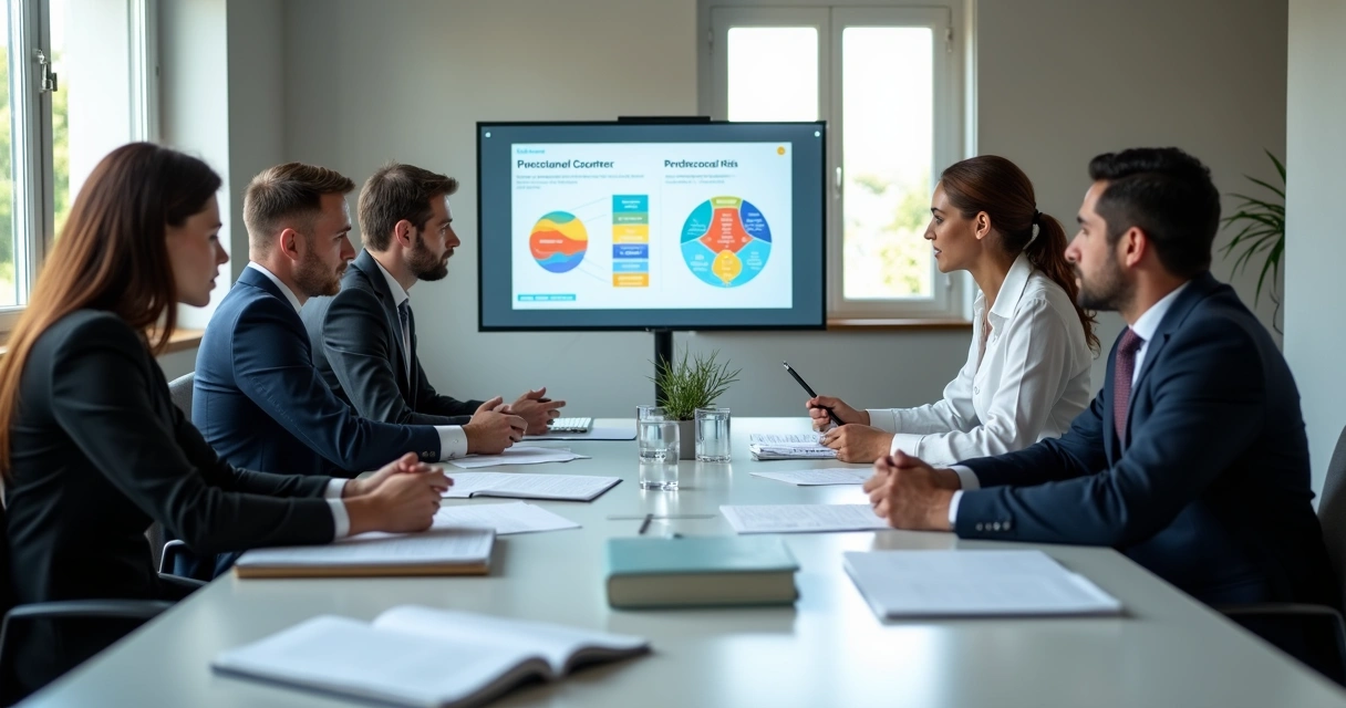 Reunião entre RH, SST e gestores analisando indicadores