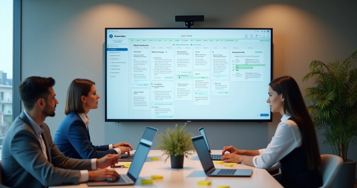 Equipe comercial revisando cadência automatizada