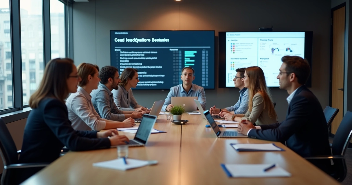 Equipe de pré-venda SaaS em reunião para feedback de qualificação 