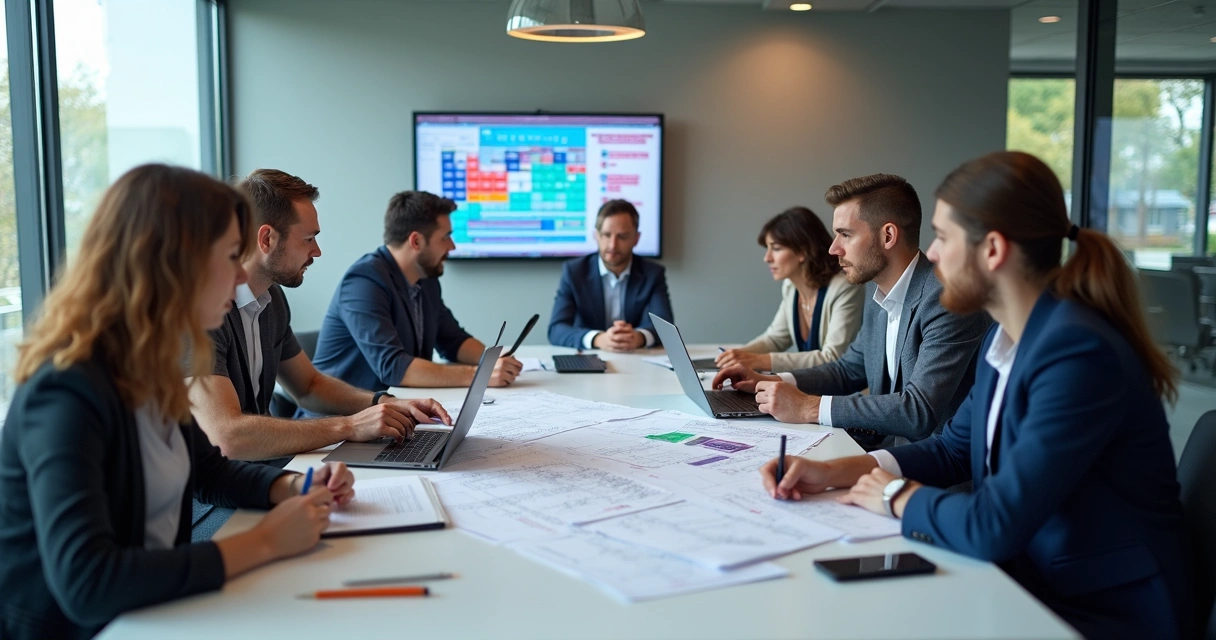 Reunião de equipe de segurança do trabalho em empresa 