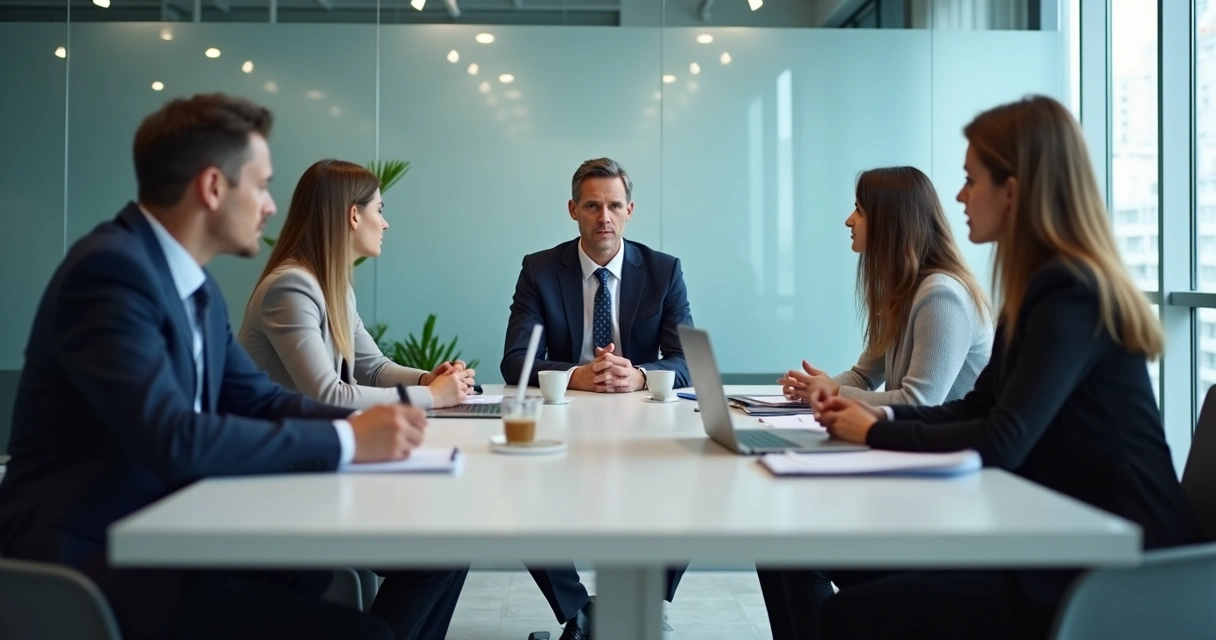 Equipe em reunião com pessoas caladas e liderança falando sozinha 