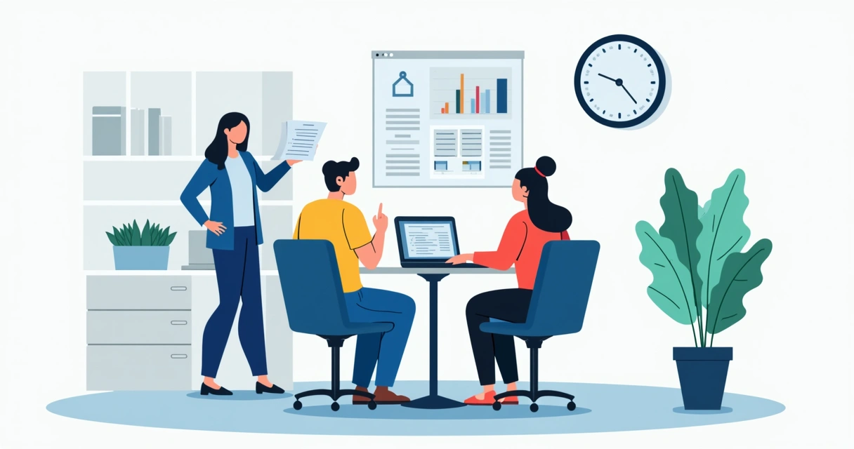 Equipe comercial reunida, conversando em torno de uma pequena mesa