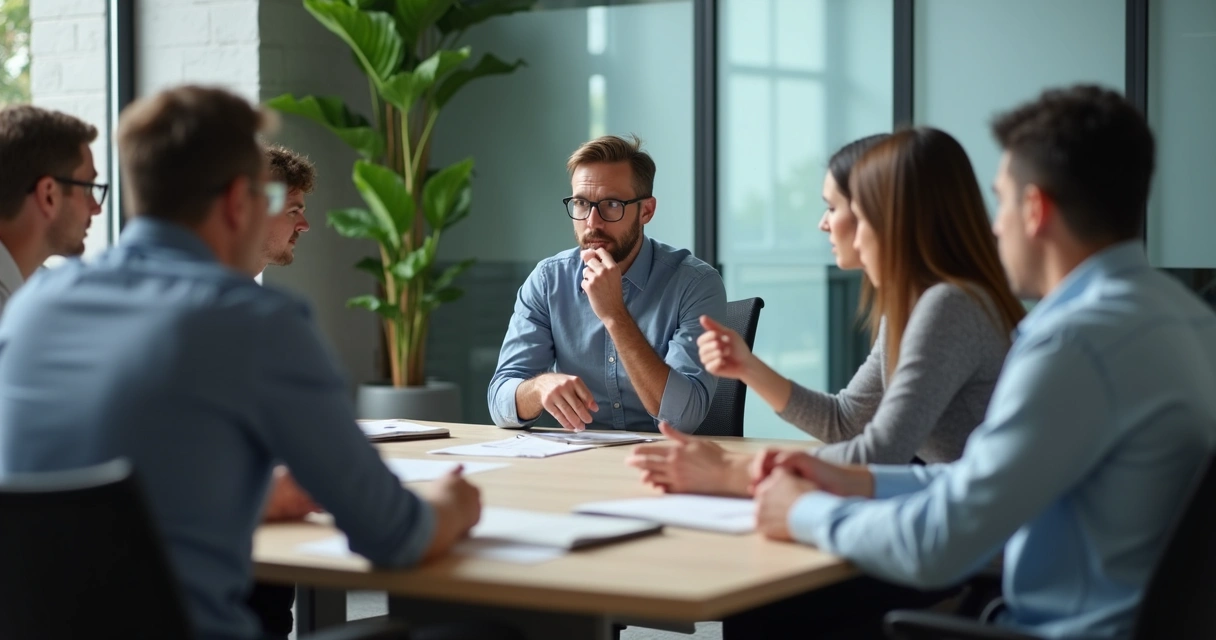 Pessoa em reunião sendo ignorada enquanto colegas conversam 
