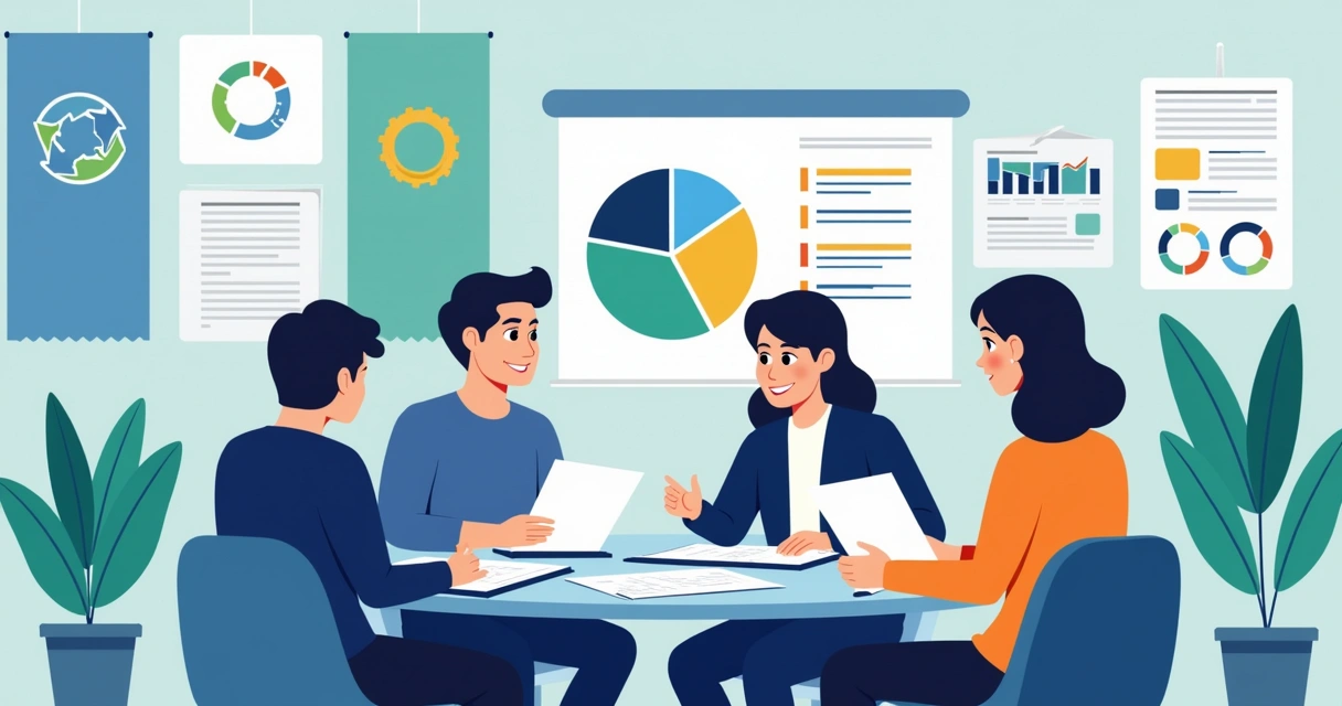 Sinidcalistas reunidos analisando opções de benefícios sindicais