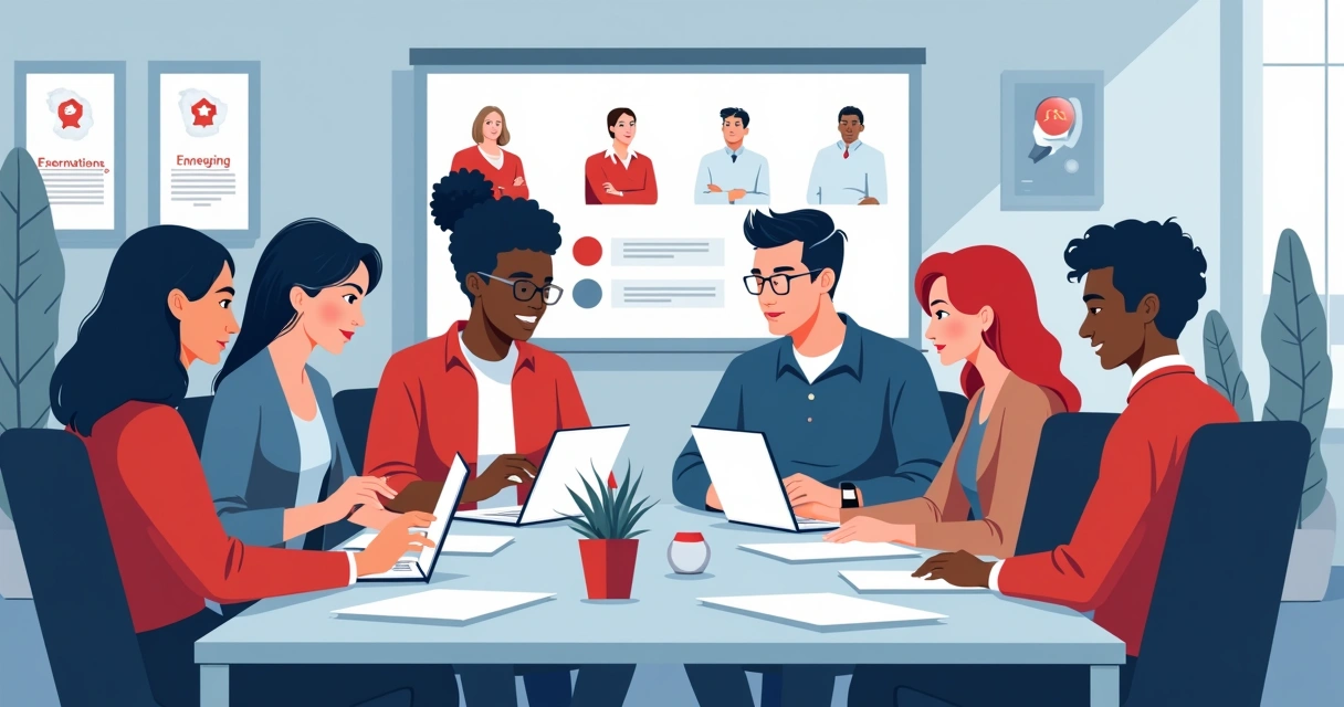 Mesa de reunião de sindicato com membros participando ativamente