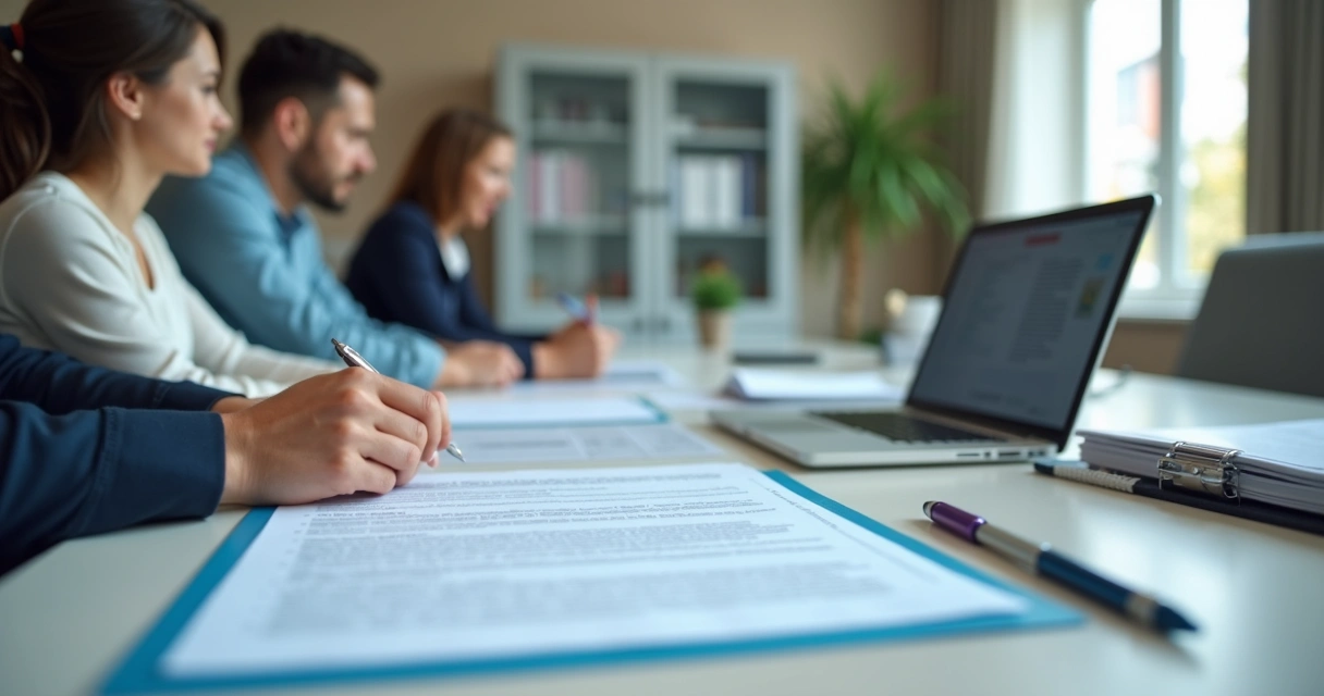 Síndico e equipe revisando política de dados