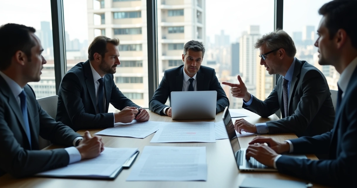 Sócios em reunião discutindo regras de dividendos