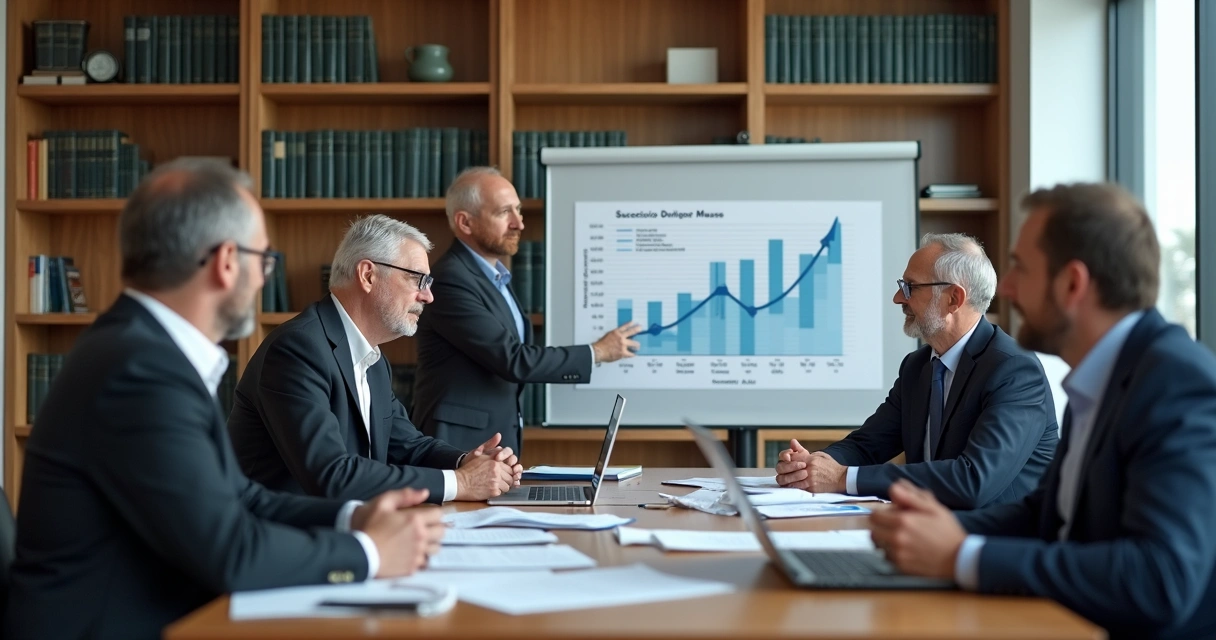 Sócios de escritório em reunião de planejamento sucessório 