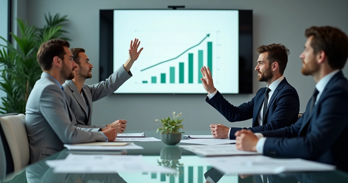 Sócios votando em reunião com documentos abertos 