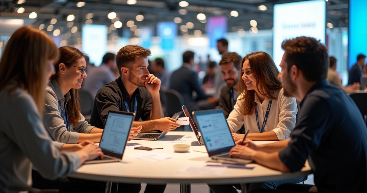 Profissionais de startups em reunião em um evento de inovação 