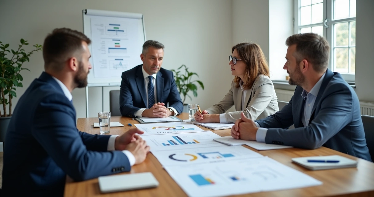 Reunião de sucessão com documentos e diálogo entre lideranças