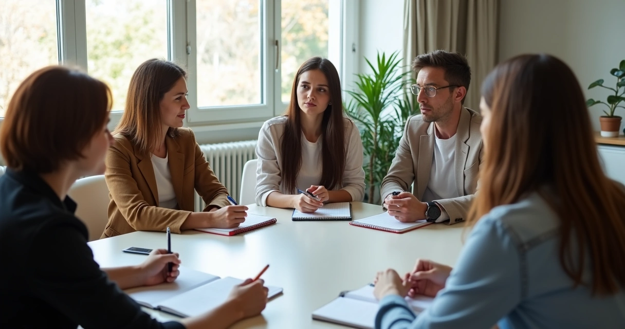 Grupo em supervisão técnica debatendo um caso 