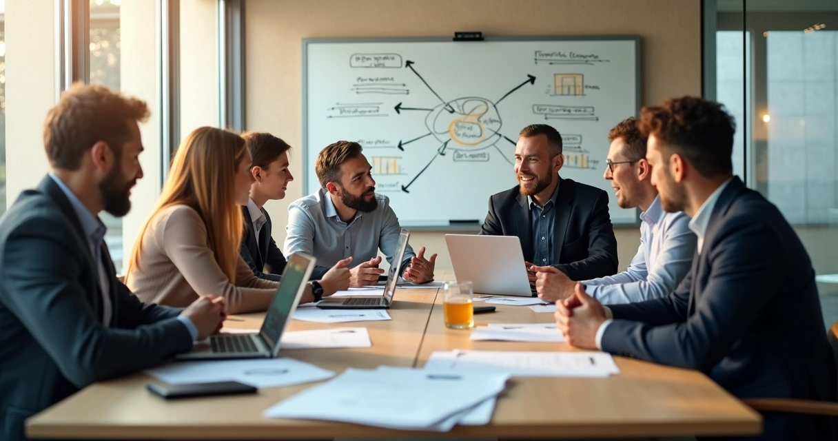 Fundadores em uma reunião estratégica discutindo planos de sucessão