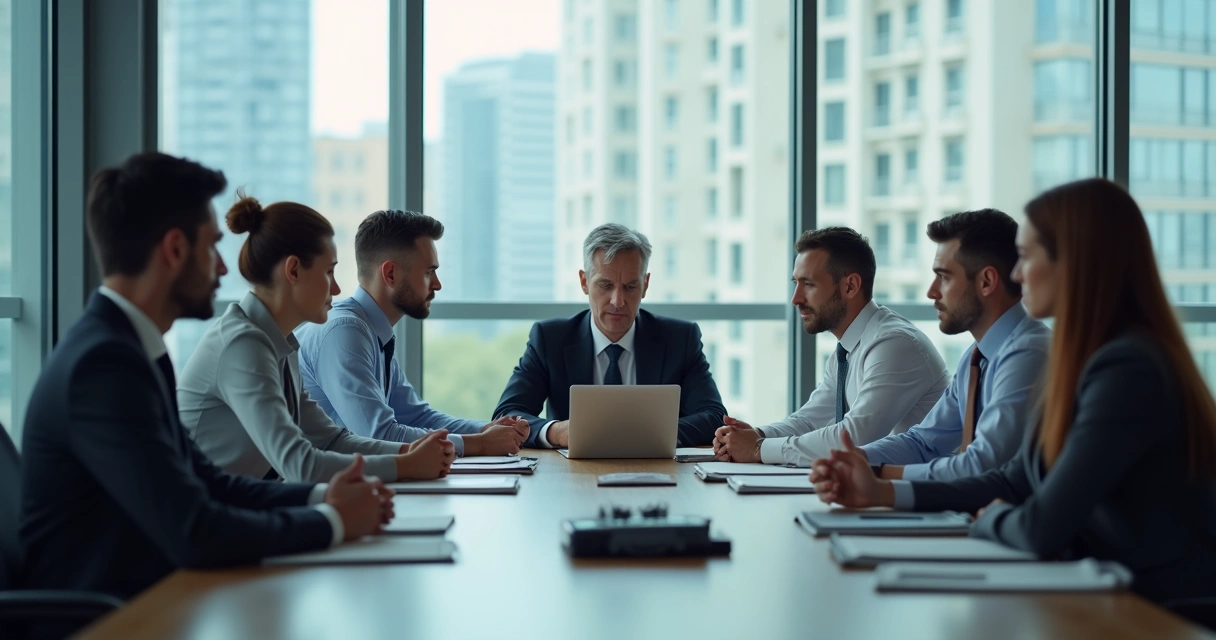 Equipe em reunião tensa em escritório moderno 
