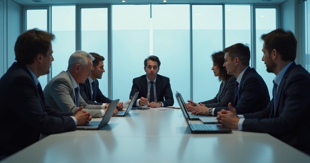 Equipe em reunião com tensão e silêncio no ambiente 