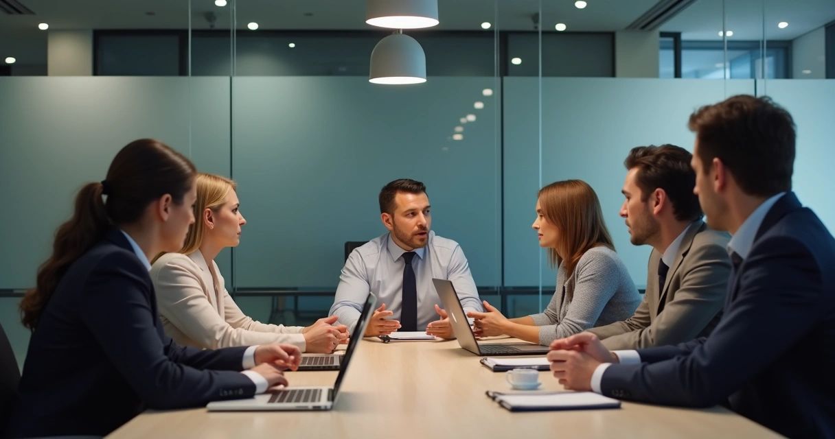 Equipe em reunião tensa diante de opiniões opostas 