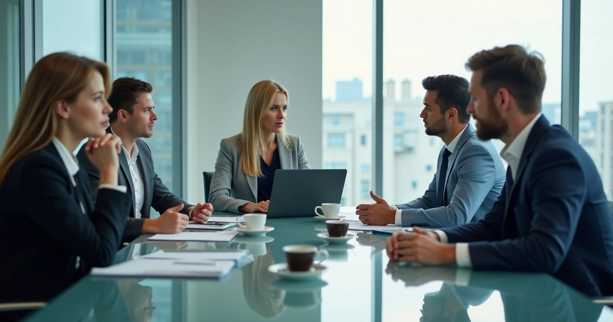 Reunião tensa entre colegas em escritório moderno 