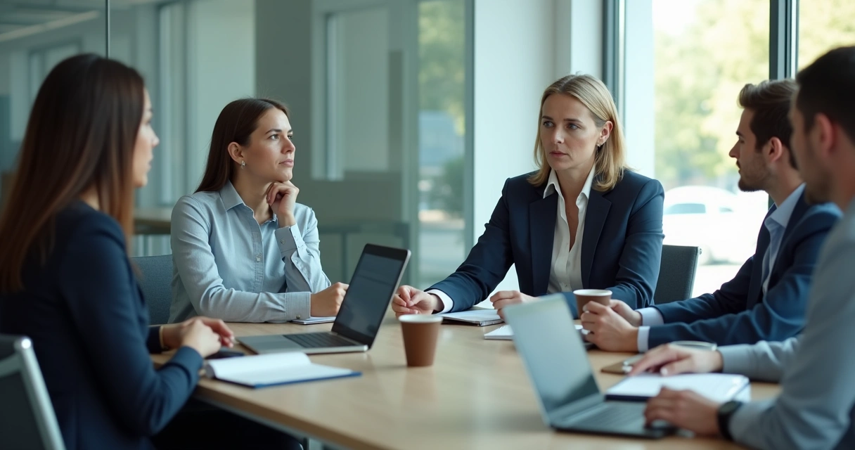 Equipe em reunião tensa no escritório