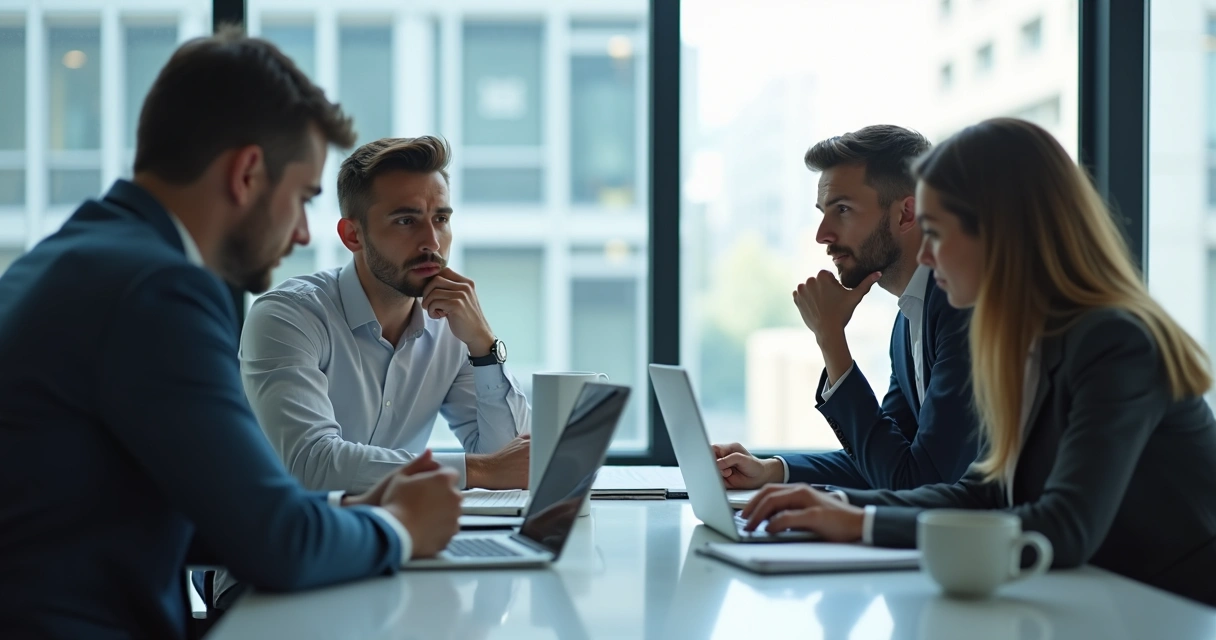 Reunião tensa em escritório corporativo