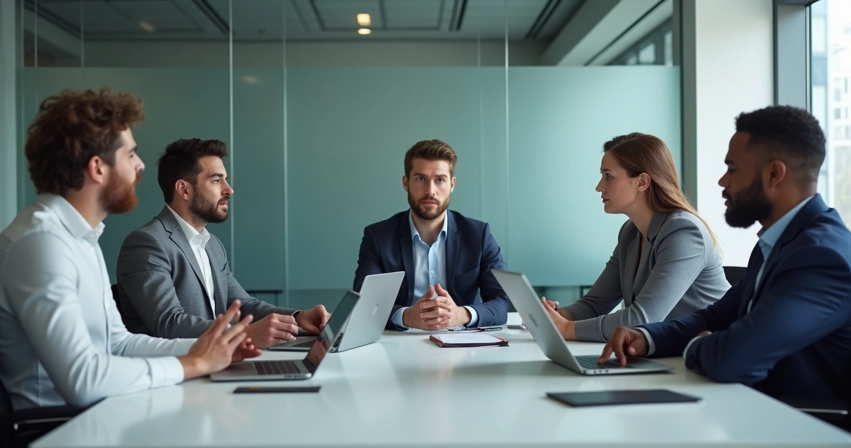 Reunião com clima tenso em escritório corporativo