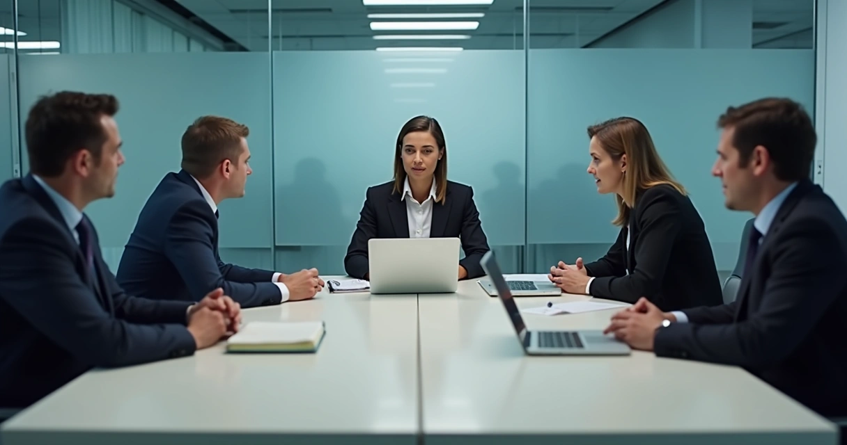 Equipe em reunião com clima tenso no escritório