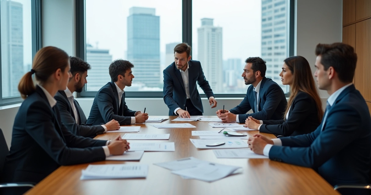 Equipe em reunião tensa diante de um dilema ético