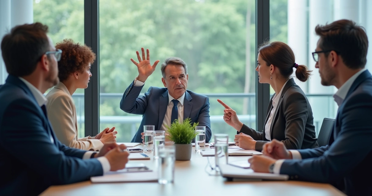 Equipe em reunião tensa fazendo uma pausa para refletir 