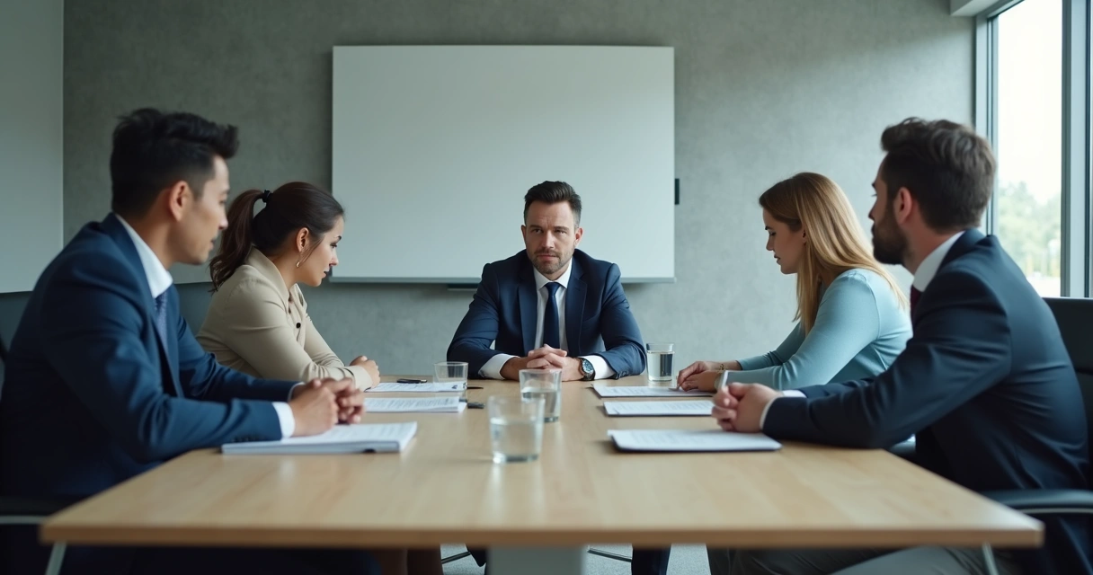 Equipe em reunião silenciosa e tensa 