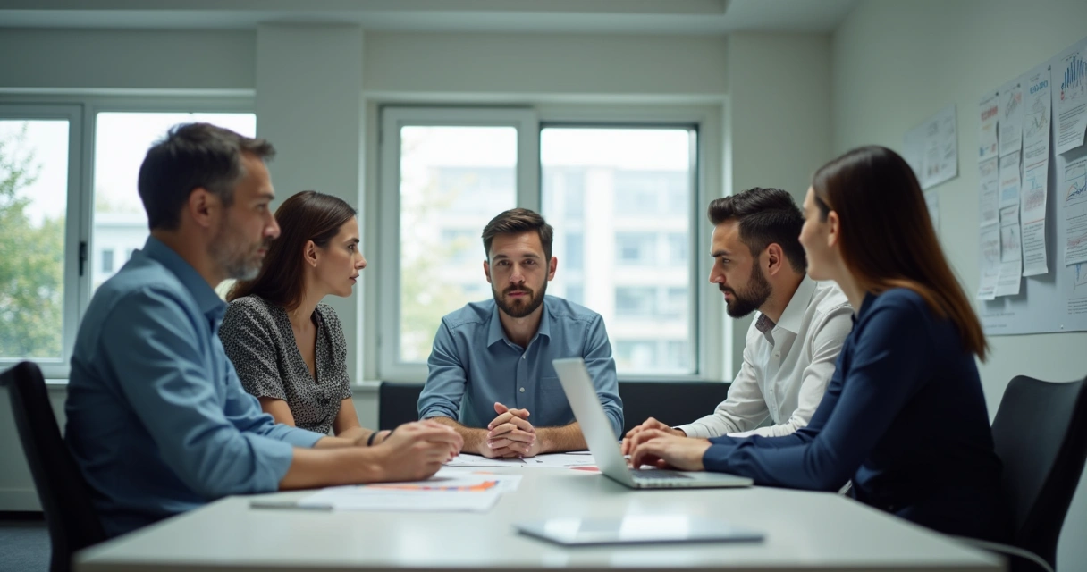 Profissionais discutindo terceirização financeira de pequenas empresas 