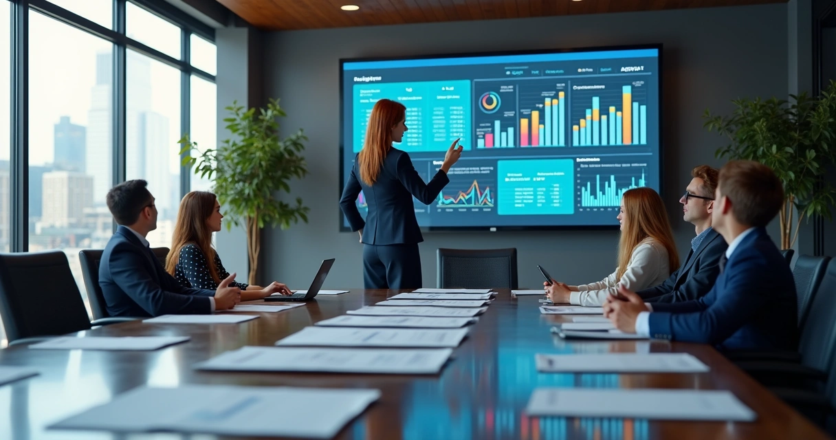 Apresentação de resultados de métricas em uma reunião de equipe contábil 