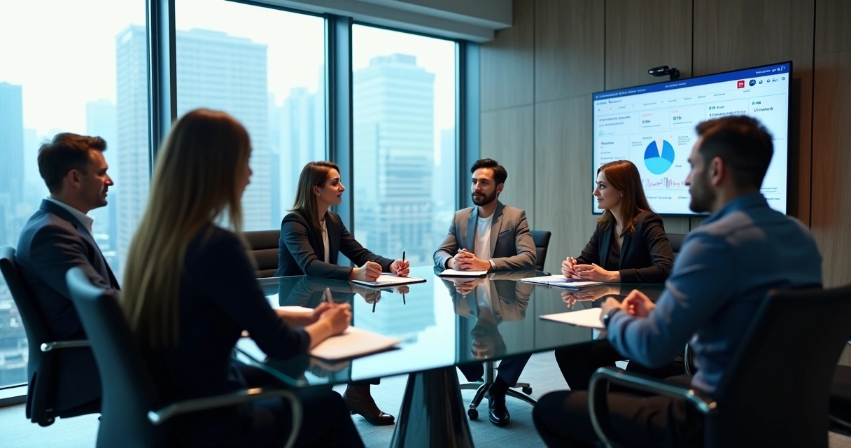 Time em reunião comunicando-se de forma colaborativa 