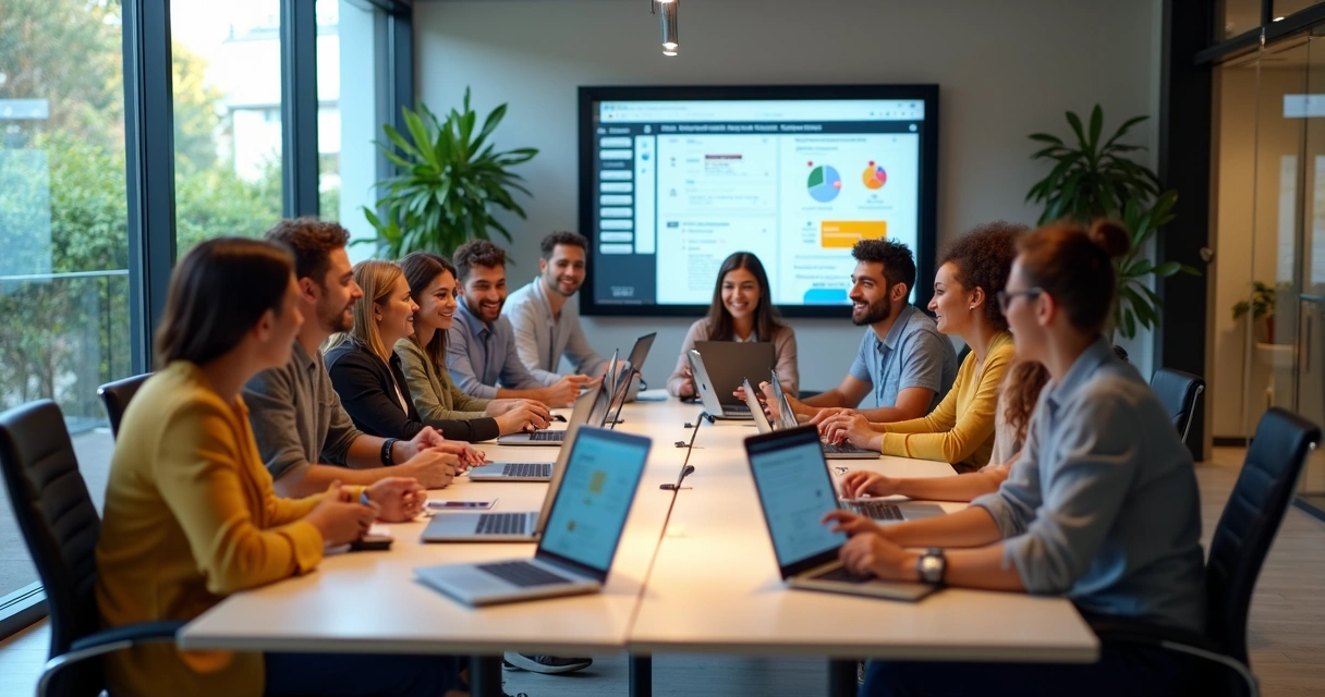 Reunião de equipe de marketing digital discutindo LGPD 