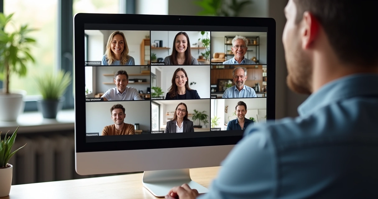 Reunião remota com telas mostrando várias pessoas 