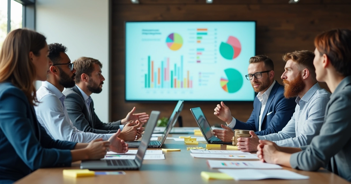 Reunião de vendas discutindo indicadores de desempenho na PME 