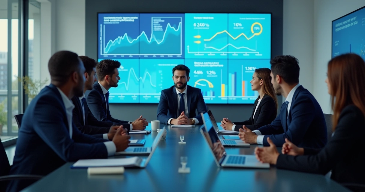 Equipe de vendas reunida em mesa de reunião digital 