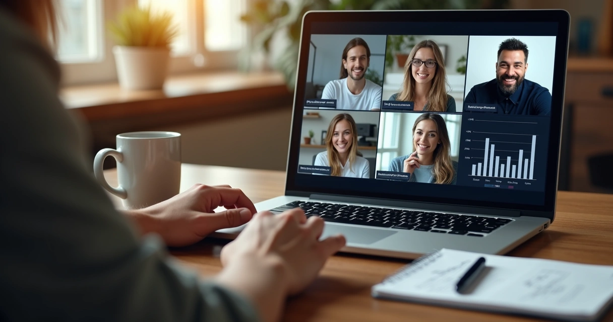 Reunião online com painel de métricas 