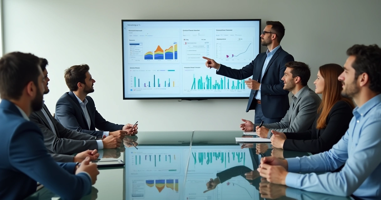 Equipe discutindo leads em reunião de vendas 