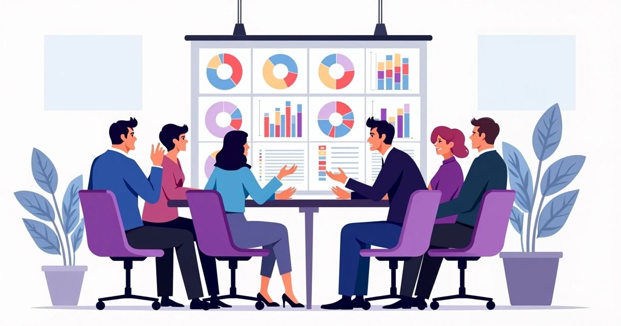 Reunião de equipes comerciais e parceiros discutindo dashboard de leads 