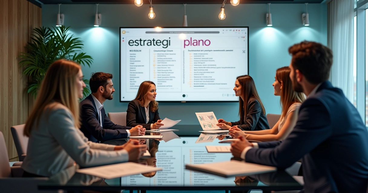 Gestores em reunião ao redor de uma mesa, discutindo estratégias e planos 