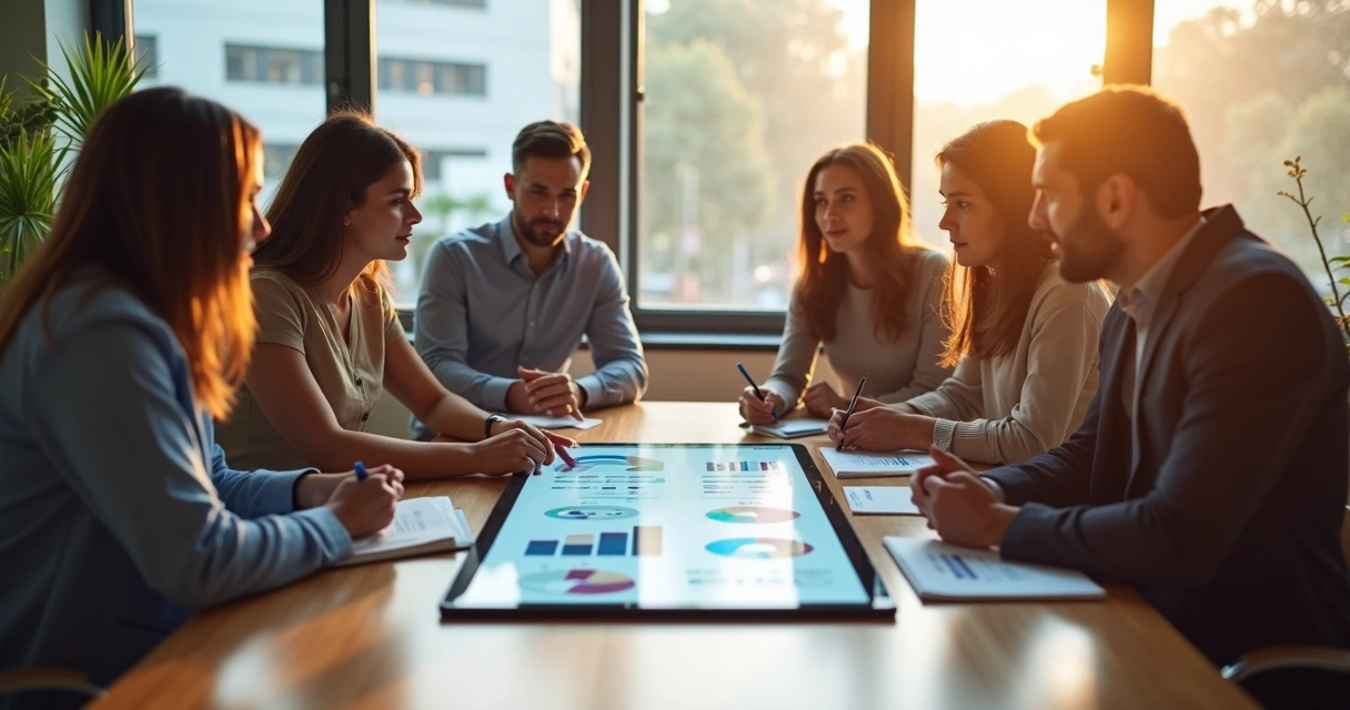Reunião de equipe decidindo ações a partir de indicadores 