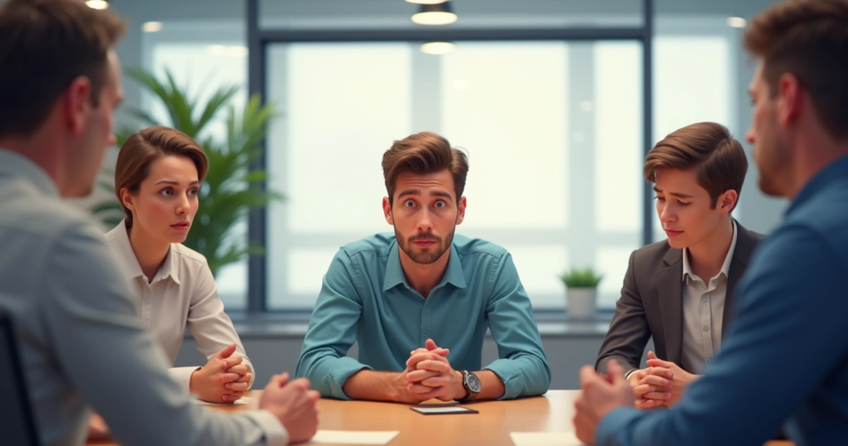 Pessoa ansiosa em reunião de trabalho 