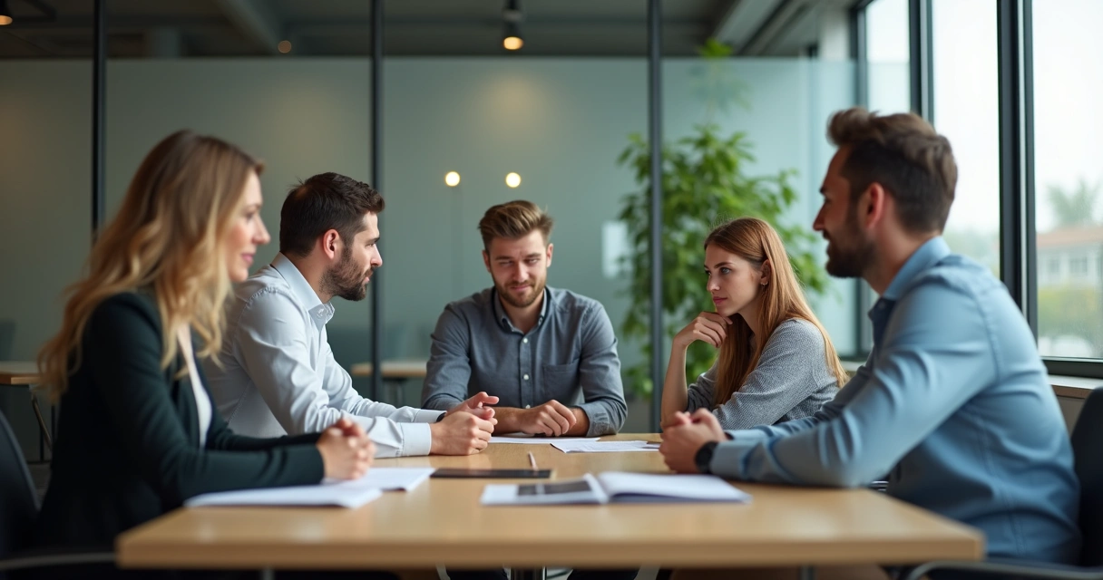 Equipe reunida com uma pessoa demonstrando desconforto emocional