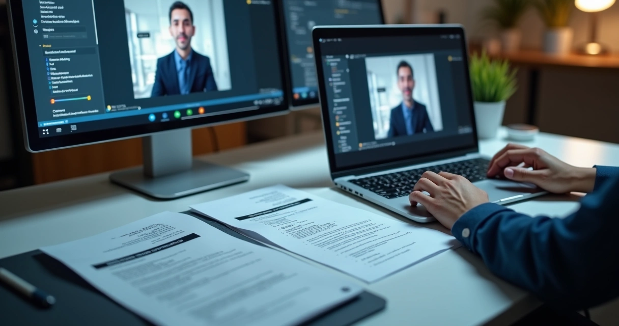 Pessoa trabalhando com tradução de documentos em reunião online 