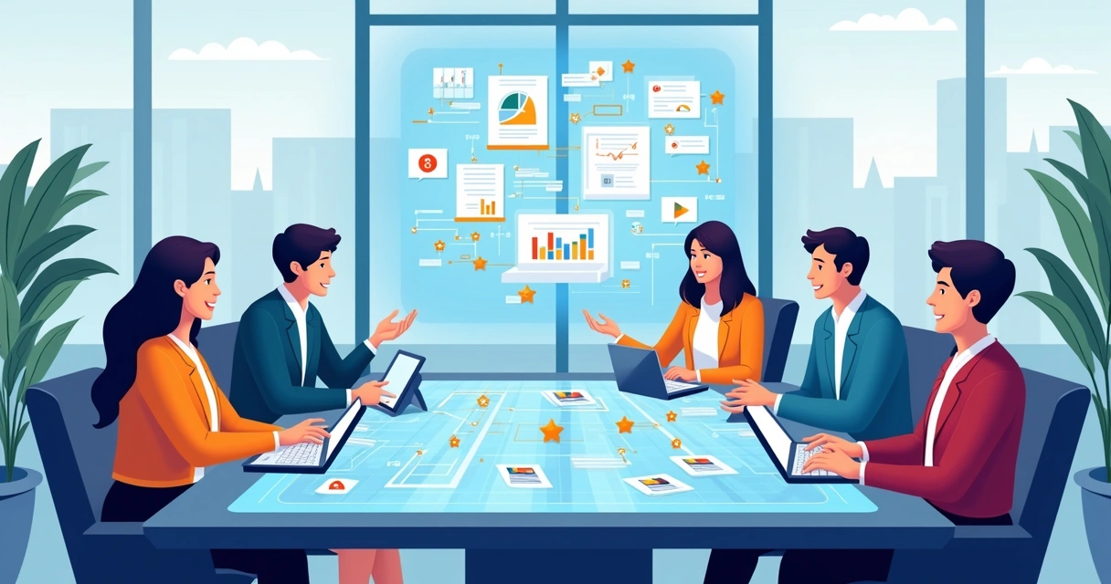 Equipe de gabinete discutindo processos digitais em sala de reuniões 