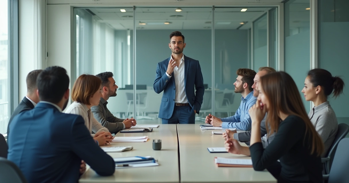 Equipe em reunião tensa com nova liderança 