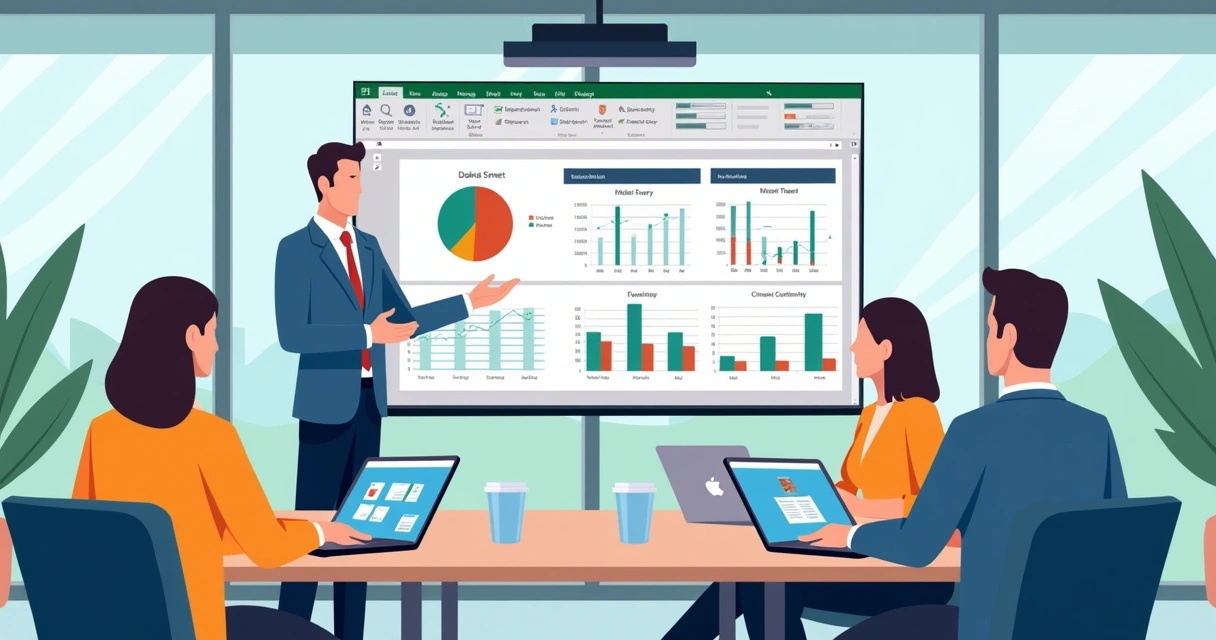 Equipe em reunião corporativa observando treinamento sobre uso do Copilot no Excel em tela grande, ambiente moderno 