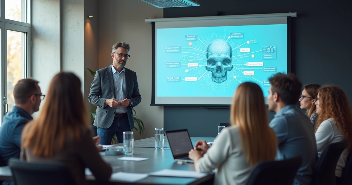 Equipe reunida recebendo treinamento sobre governança de projetos de IA 